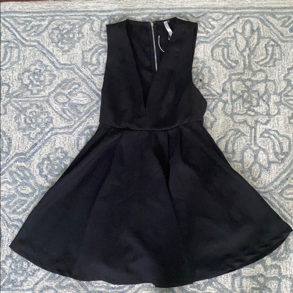 Black deep V babydoll dress